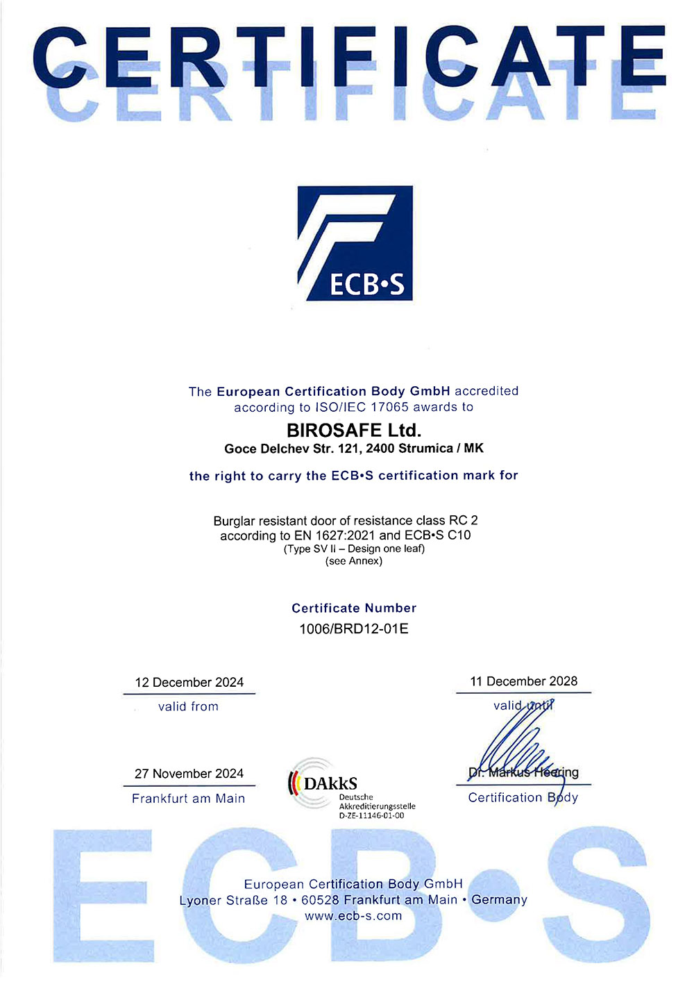 Burglar resistant door RC 2